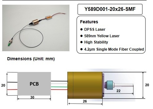 0.2 KG APC Τύπος ισχύος Κίτρινος λέιζερ DPSS για σύνδεση ινών μονής λειτουργίας Μεγάλη σταθερότητα