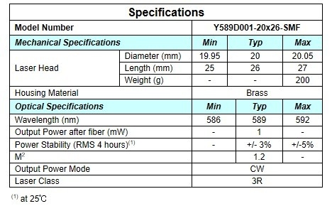 0.2 KG APC Τύπος ισχύος Κίτρινος λέιζερ DPSS για σύνδεση ινών μονής λειτουργίας Μεγάλη σταθερότητα