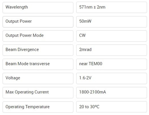 Κίτρινο 571nm Laser Module DPSS Laser 50mW 571nm για βιομηχανικές εφαρμογές