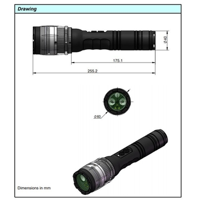 Σώμα από κράμα αλουμινίου 520nm High Power Green Laser Torch για αποτελεσματική απόσταση 3-30m