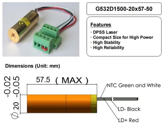 ACC Green 532nm Laser Module 1500mW Σύνθετο μέγεθος για υψηλής ισχύος συνιστώμενα λέιζερ